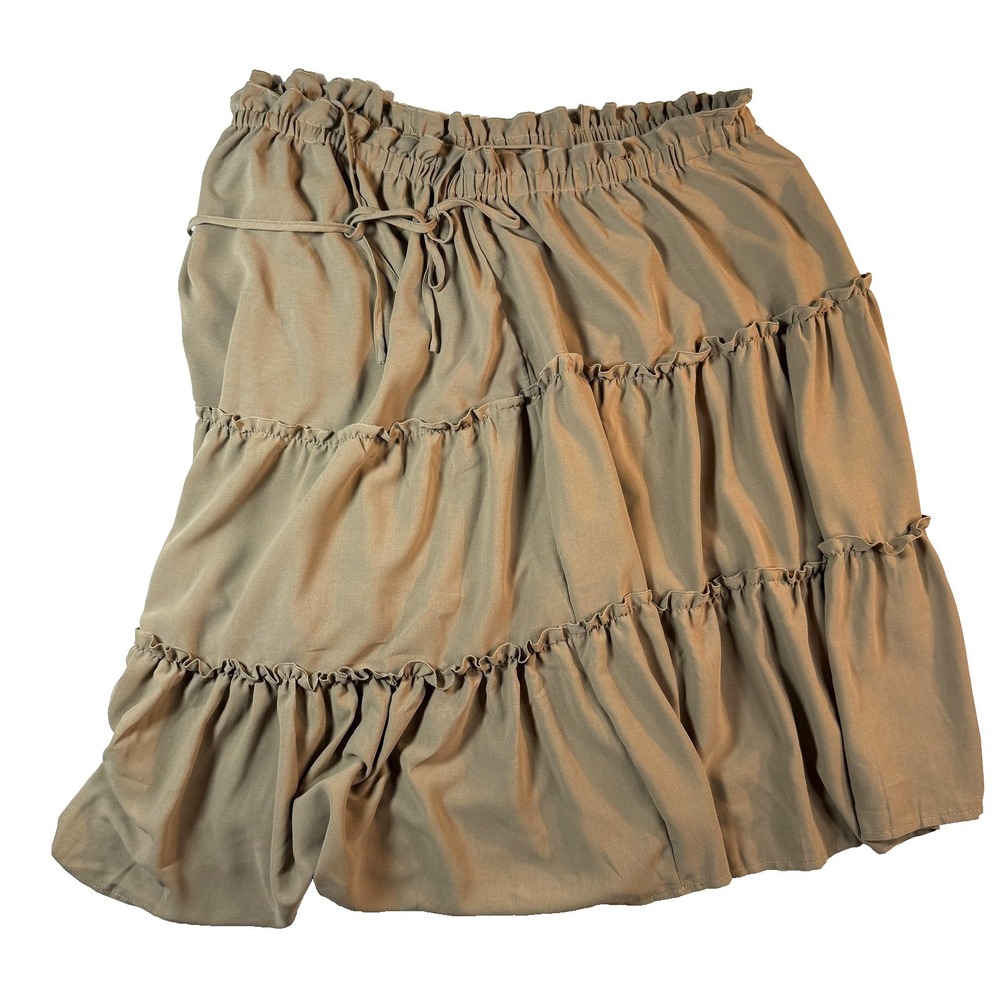 Boohoo Taupe Tiered Ruffle Maxi‎ Skirt Womens Boho Cottagecore Elastic Waist 24